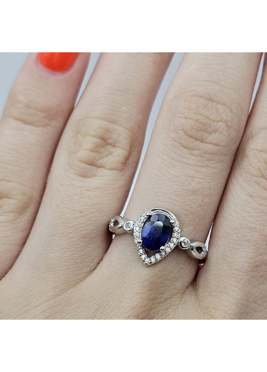 Каблучка срібна з сапфіром та кубічним цирконієм 18 3,03 г No Brand (370142332)