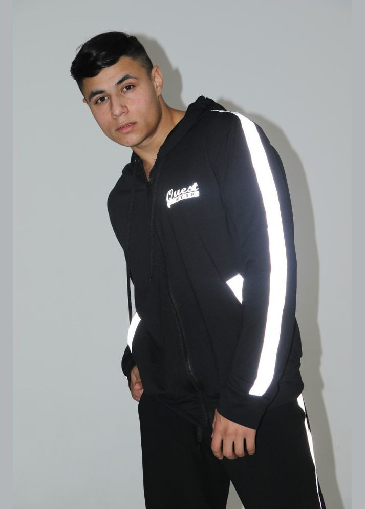 Мужская олимпийка на змейке черная Quest Wear с рефлективными лампасами No Brand (322565267)