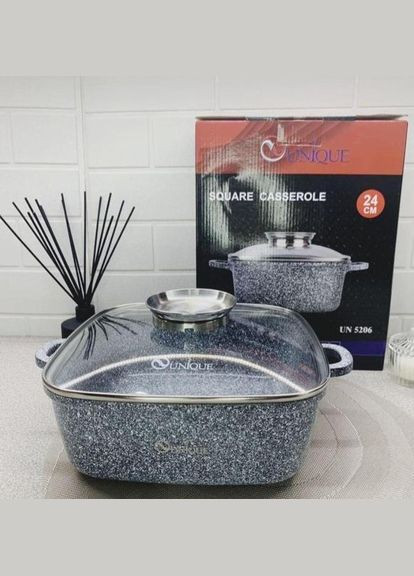 Казан квадратный с крышкой гранитный 4,3л 24см серый (1756374662) Unique UN-5206 (331605197)