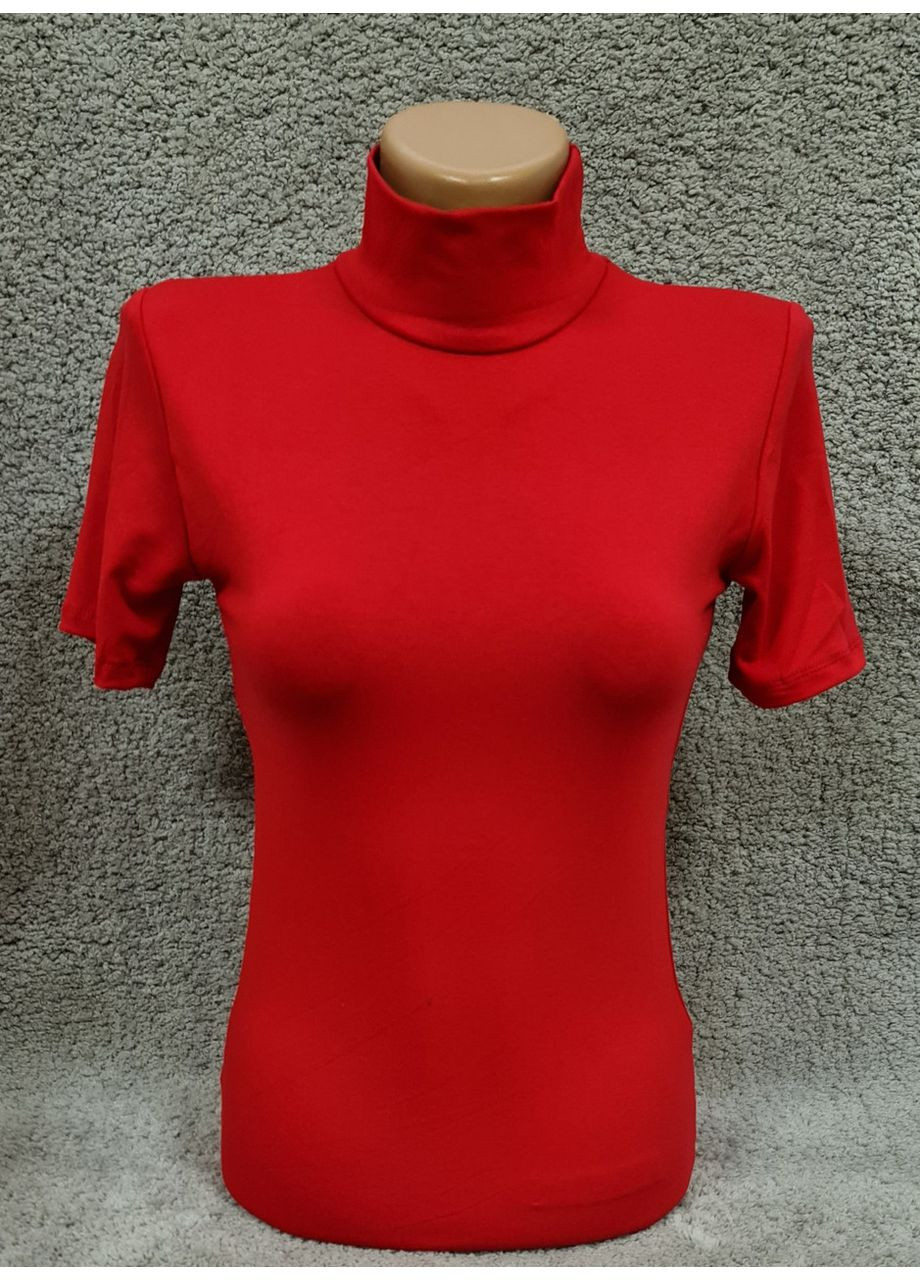 Красный демисезонный водолазка женская гольф вискоза с коротким рукавом красная американка Leliss