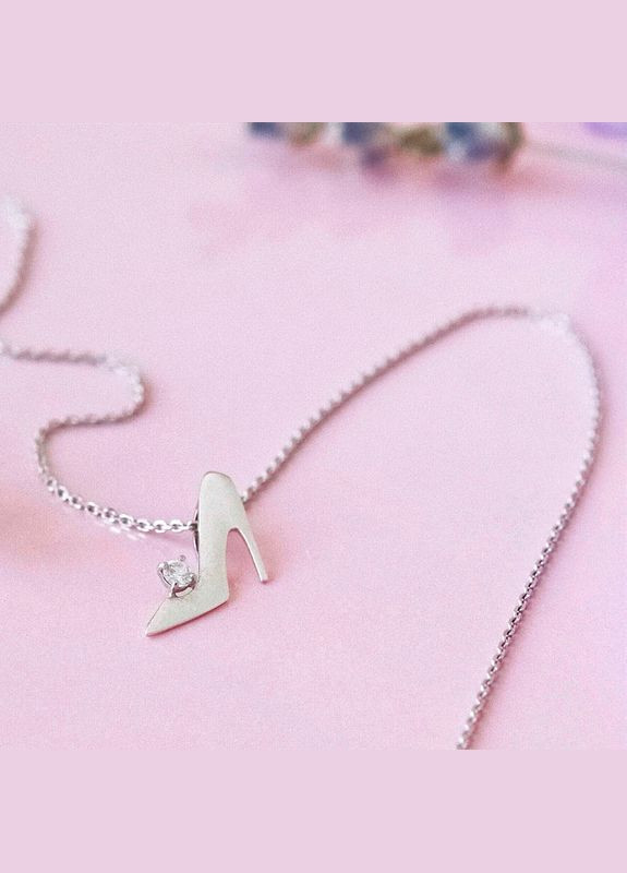 Кулон срібний тематичний чобіток на підборі з білим фіанітом Каштан (342335543)