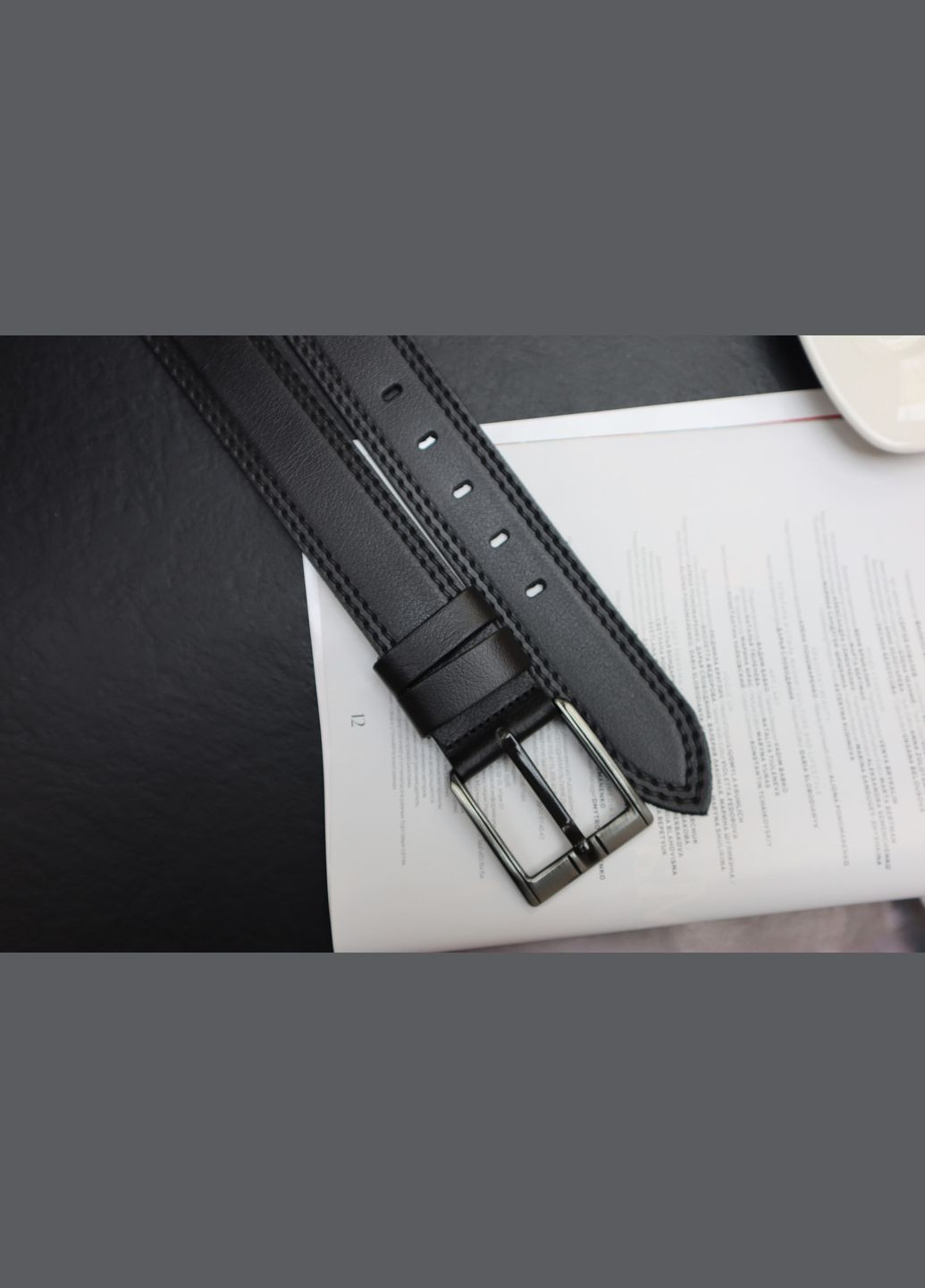 Чоловічий ремінь чорний з пряжкою рядок натуральна шкіра 502017 No Brand (315424571)