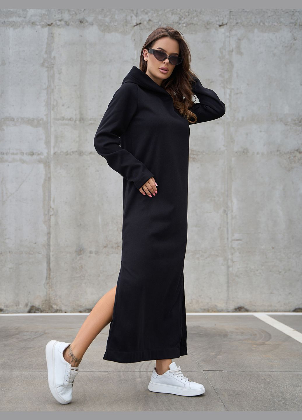 Чорна повсякденний сукні сукня-худі ISSA PLUS однотонна