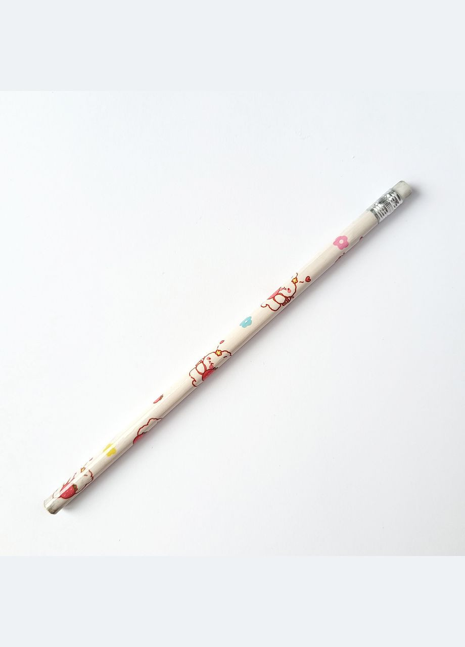 Простой чернографитный HB карандаш белый с рисунком зайчик с клубничкой No Brand (325880411)