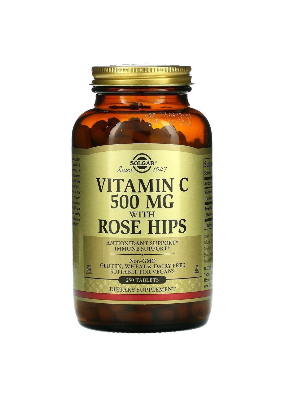 Витамин С с шиповником (Vitamin C With Rose Hips) 500 мг 250 таблеток Solgar (361116191)