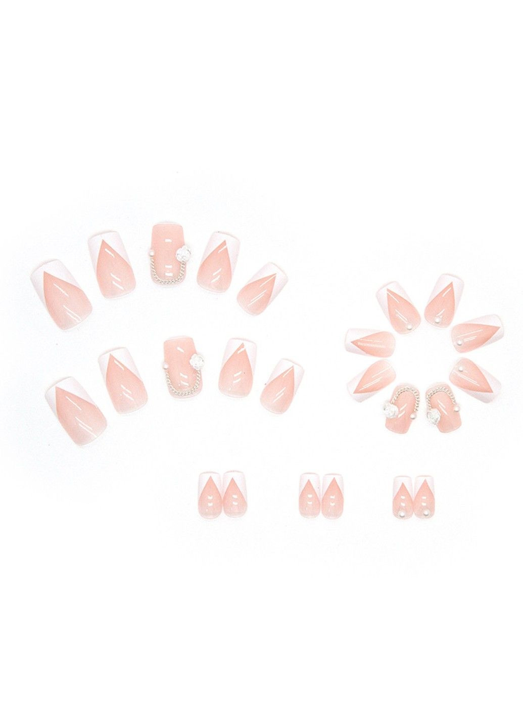 Набор накладных ногтей с жемчужным декором и белым френчем Z476 Розовый 24 шт (A9751) Nails (308864025)