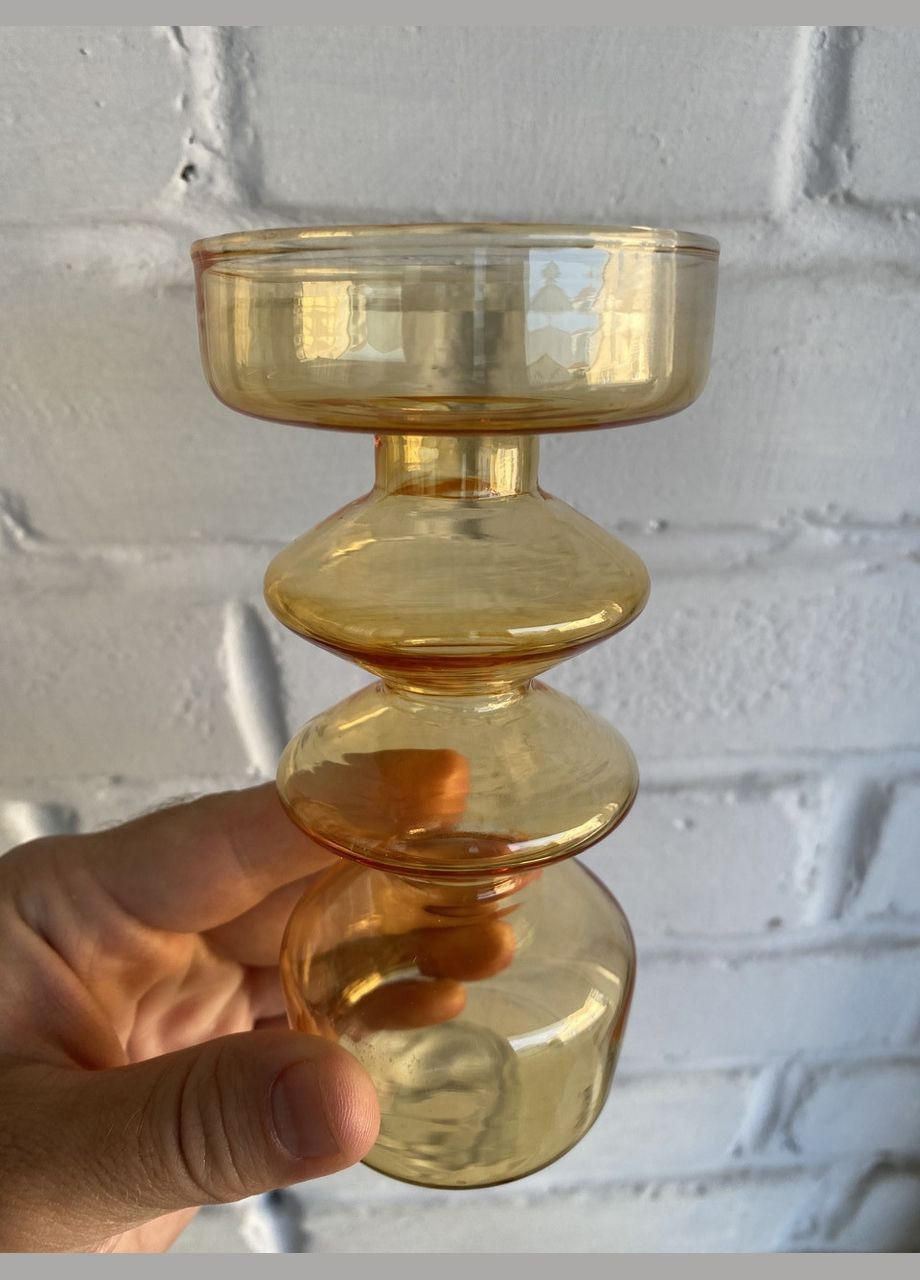 Ваза для квітів REMY-DEСOR скляна декоративна ваза Стелла жовтого кольору висота 14 см для декору будинку REMY-DECOR (266138060)