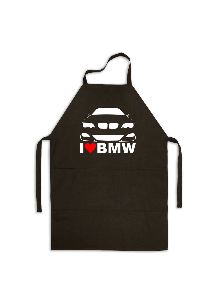 Фартух чорний кухонний з оригінальним принтом автомобілісту "I love BMW. Я люблю БМВ" Кавун (316114264)