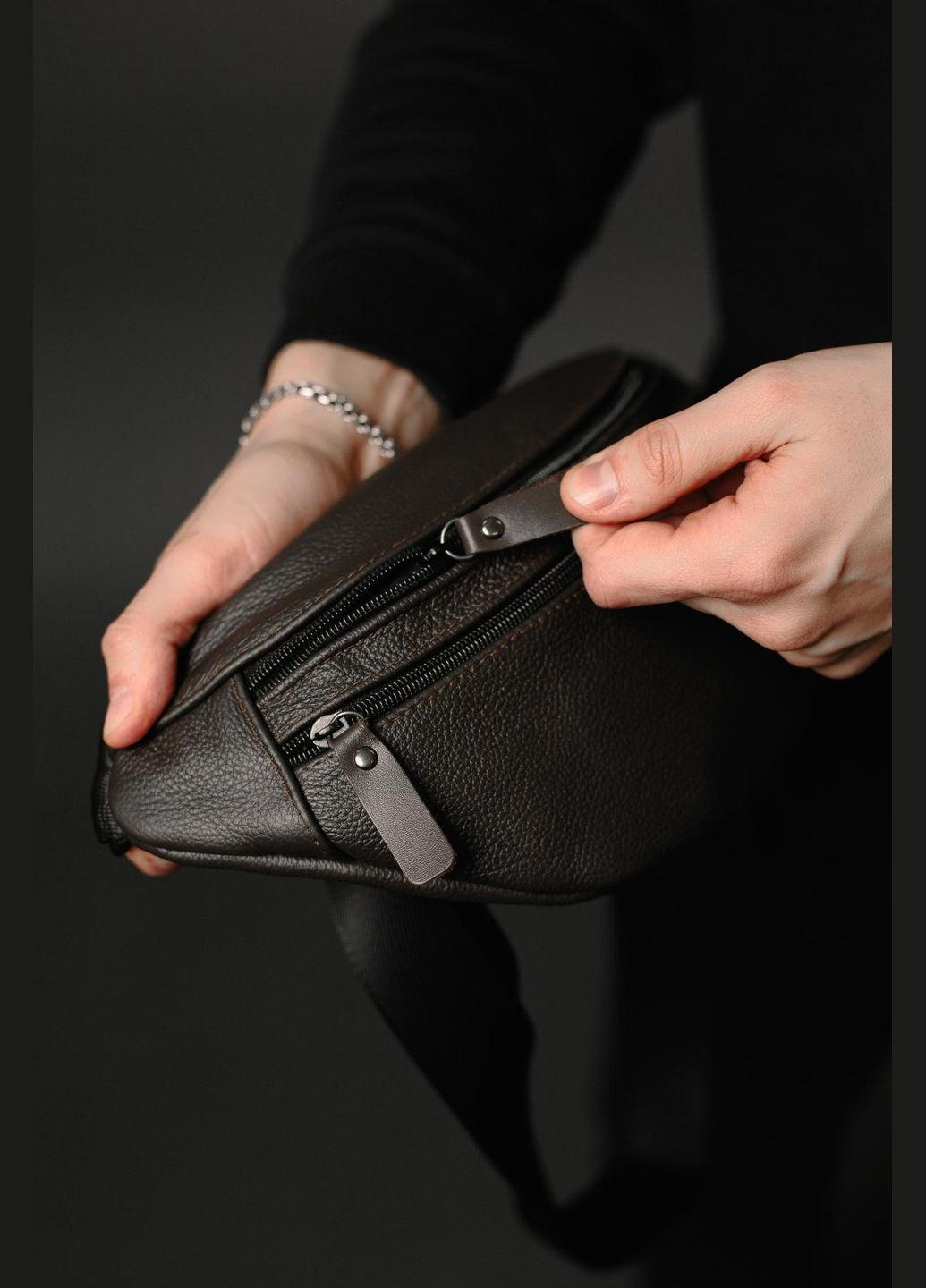 Мужская бананка, кожаная сумка на пояс, коричневая SL033 (Коричневая) SKILL (323427270)