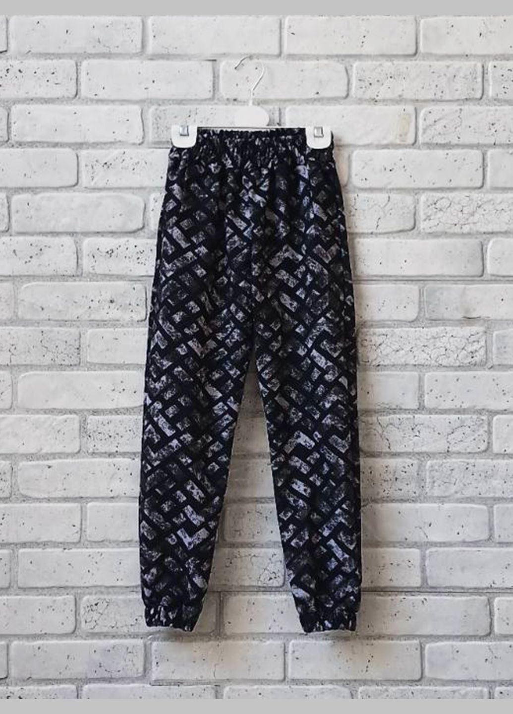 Дитячі спортивні штани джогери з кишенями, пояс на гумці (абстракція сіра, синя), турецька двонитка No Brand (315338786)