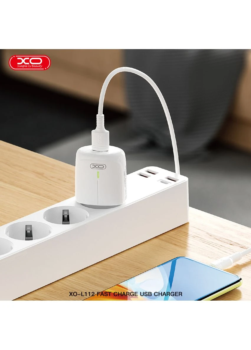 Мережевий зарядний пристрій L112 QC18W + Type-c кабель білий XO (397341792)