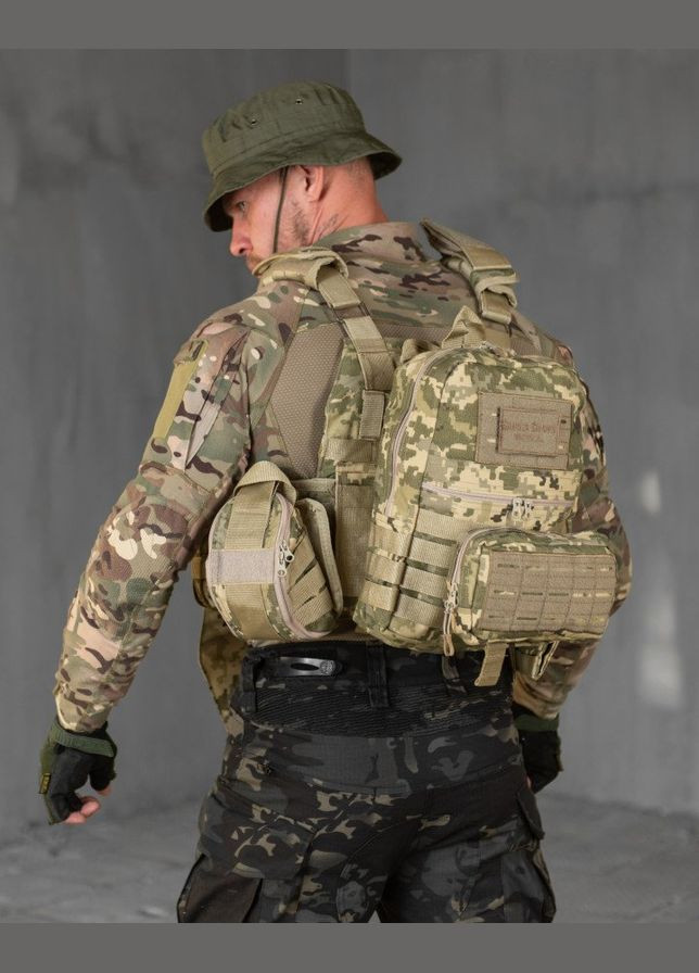 Тактична плитоноска з підсумками Single Sword піксель No Brand (317900583)