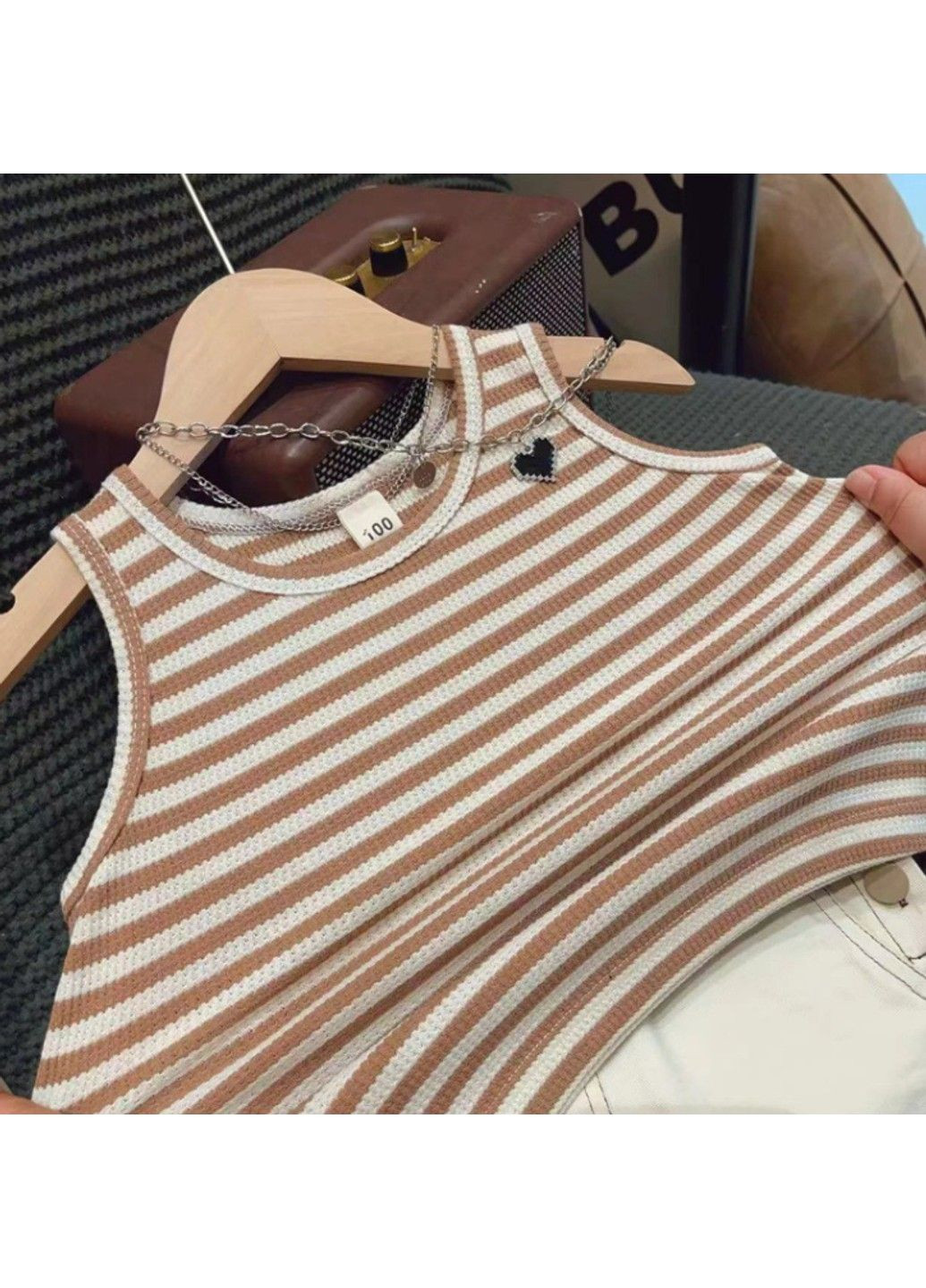 Бежевый летний детский костюм майка, комбинезон No Brand