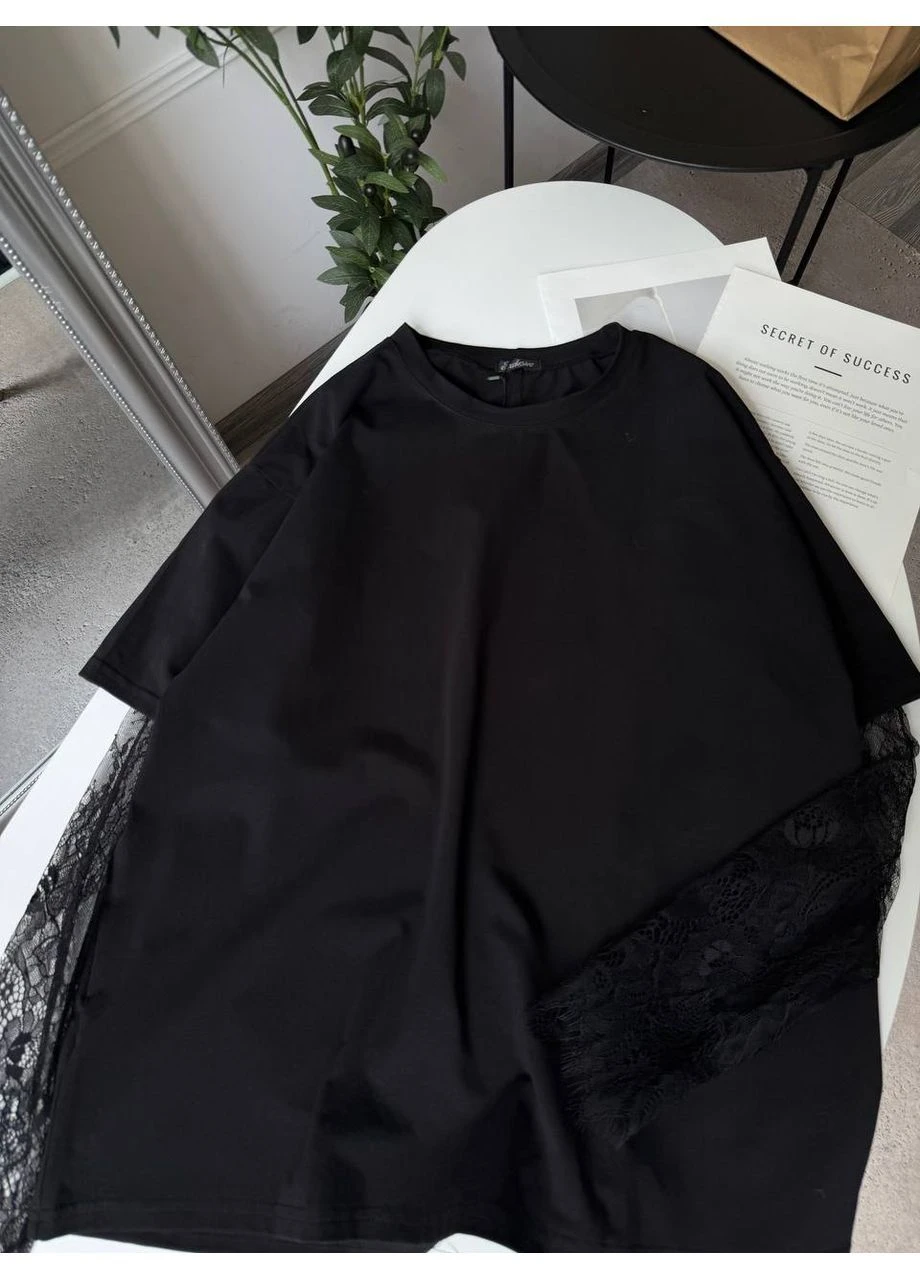 Стильная футболка свободного кроя кулир + кружево No Brand - (396636378)
