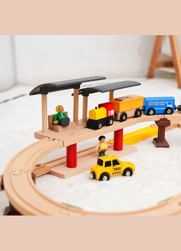 Дитяча іграшкова залізниця з дерева, 121 деталь, 120x90 (Brio, Ikea, Playtive) GD-IK, Електро локомотив Iekool (322280579)