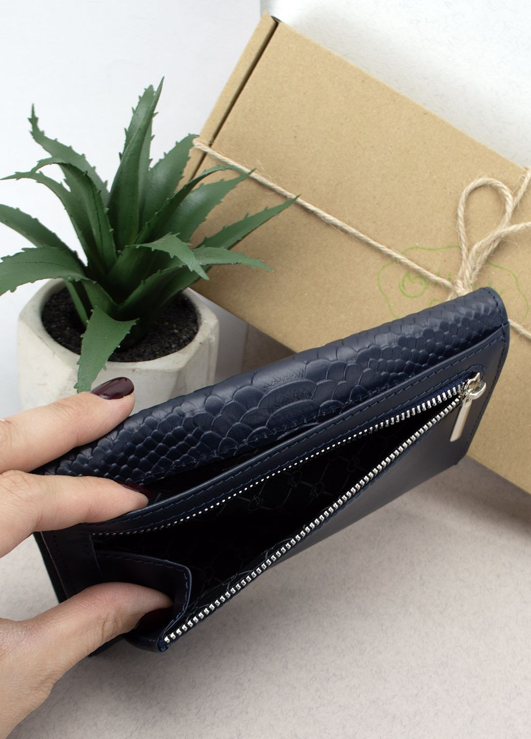 Подарунковий жіночий набір №92: гаманець Leona + обкладинка на паспорт + ключниця (синій пітон) HandyCover (283323781)