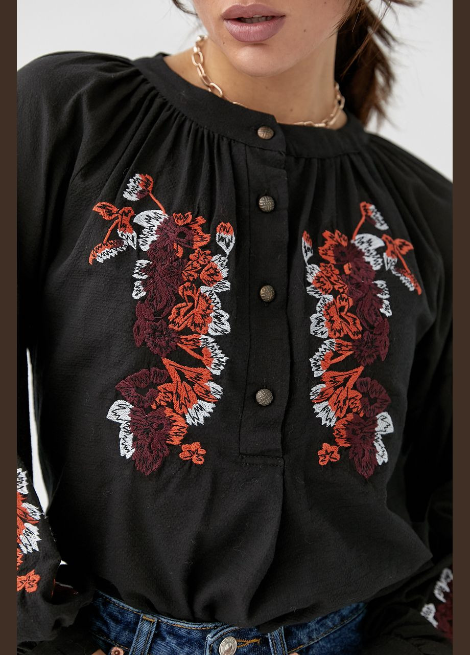 Чорна жіноча вишиванка з планкою на гудзиках ESQ (324024913)
