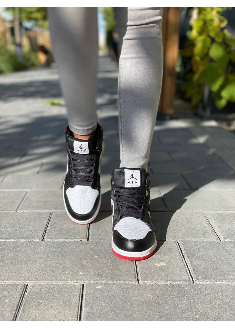 КРОССОВКИ ЖЕНСКИЕ NIKE AIR JORDAN 1 RETRO MID RED WHITE BLACK НАЙК АИР ДЖОРДАН No Brand чёрные зима (367176816)