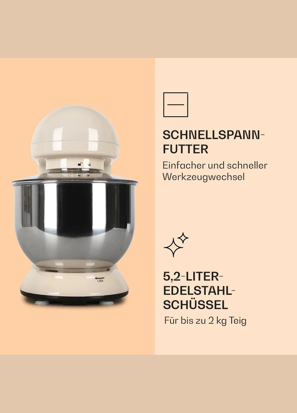 Кухонний комбайн/тістоміс Bella 1800 Вт 5,2 л Бежевий (10008232) Klarstein (338194906)