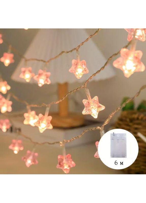 Светодиодная гирлянда на батарейках «Розовые Мерцающие Звездочки» 6 м на 40 лампочек с декоративными звездочками No Brand (370290231)