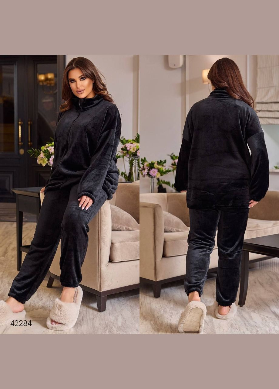 Черная всесезон женская пижама теплая на молнии Liton