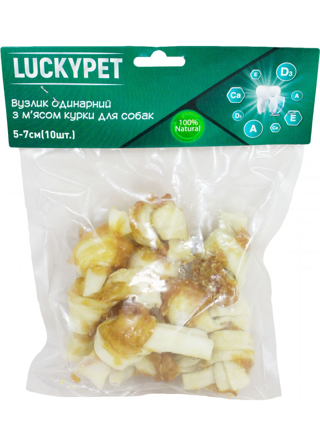 Ласощі для собак Вузол одинарний №1 з м'ясом курки 5-7 см 10 шт (4820268551160) Lucky Pet (279569240)