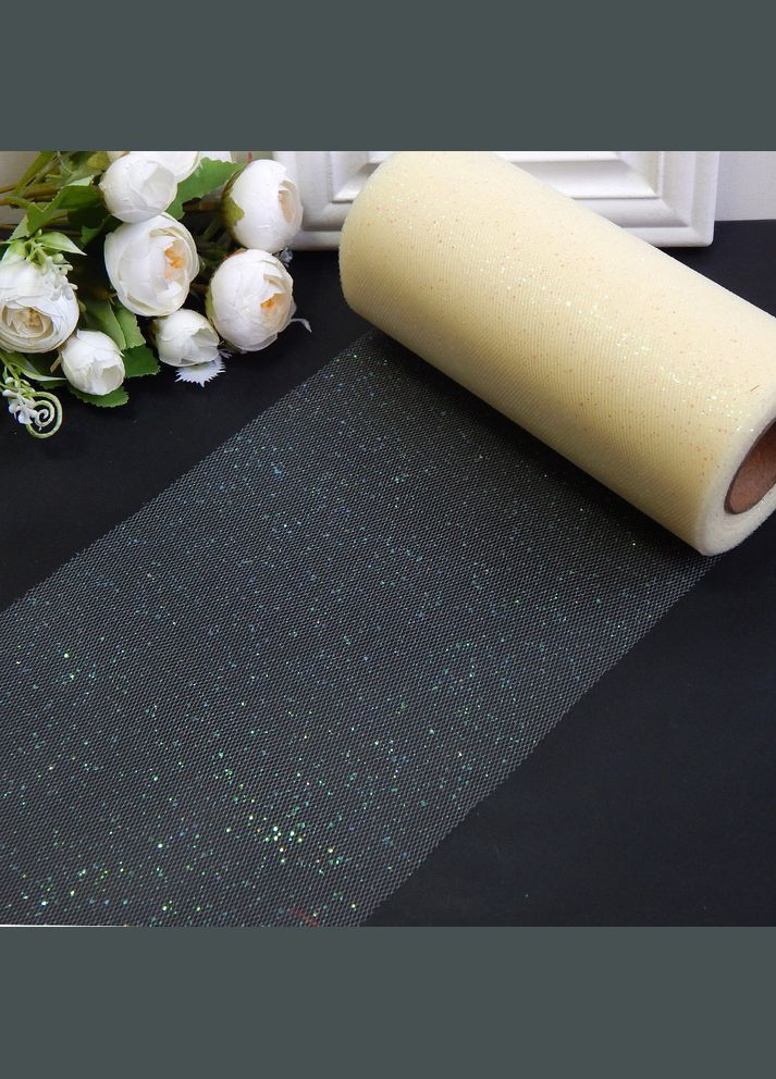 Фатин с блеском, сетчатая лента, 15 см, глиттер хамелеон, кремовый No Brand (340485319)