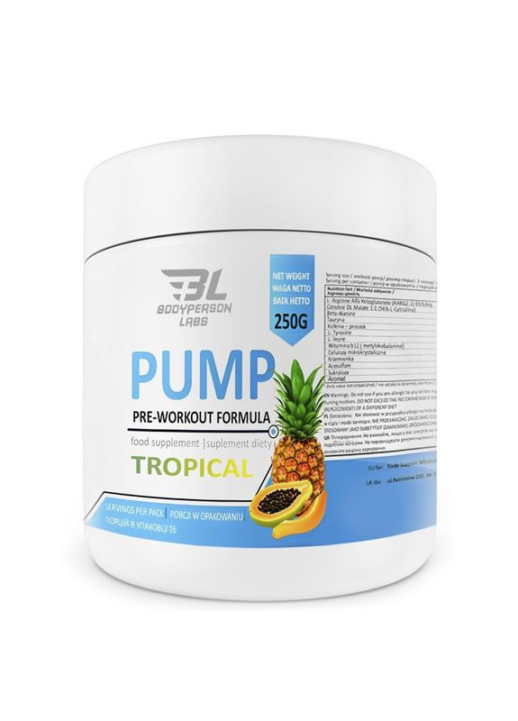 Предтренувальна формула 250г тропічна добавка для сили витривалості та росту м'язів Bodyperson Labs (369558033)