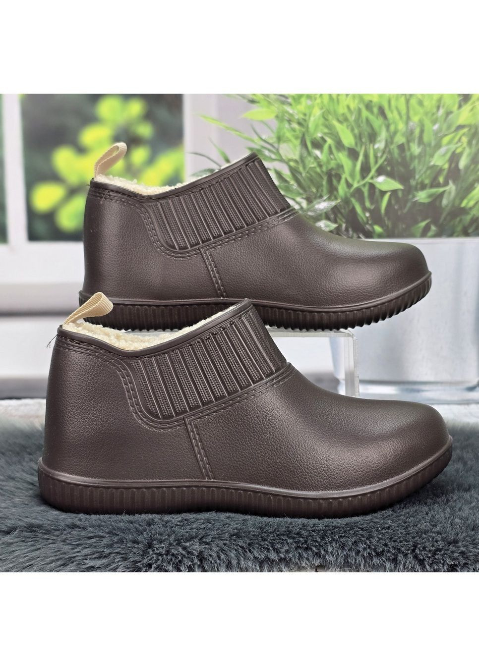 Калоші жіночі пінкові на хутрі шоколадного кольору Dago Style (369504742)