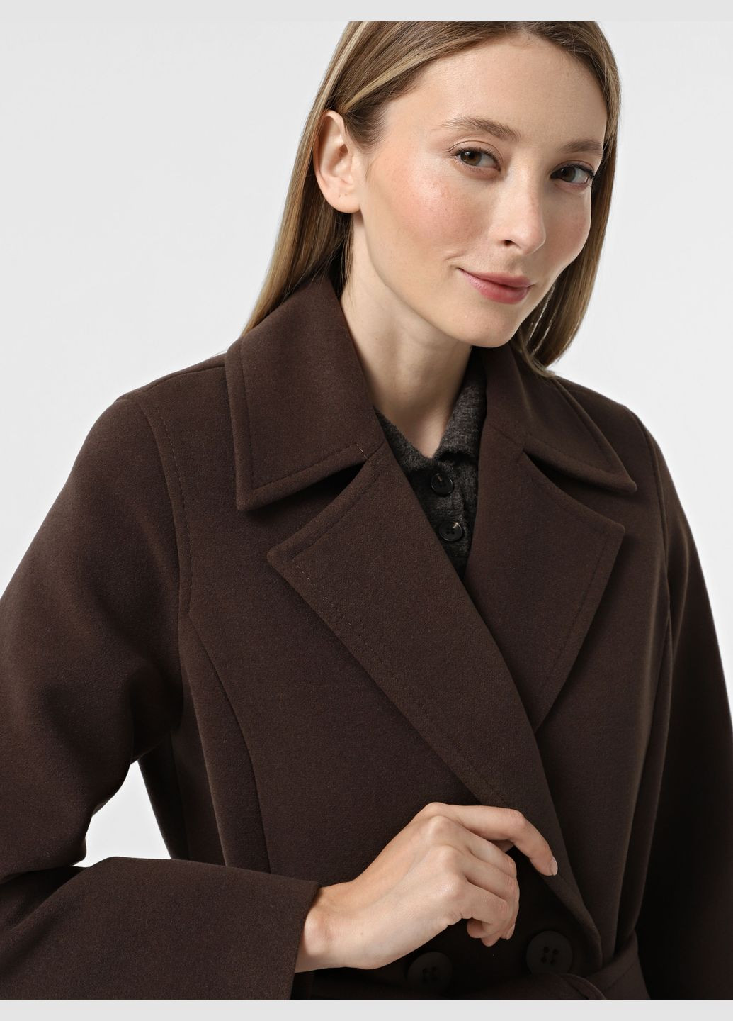 Темно-коричневе демісезонне Пальто демісезонне коричневе 1937BRN двобортне DANNA