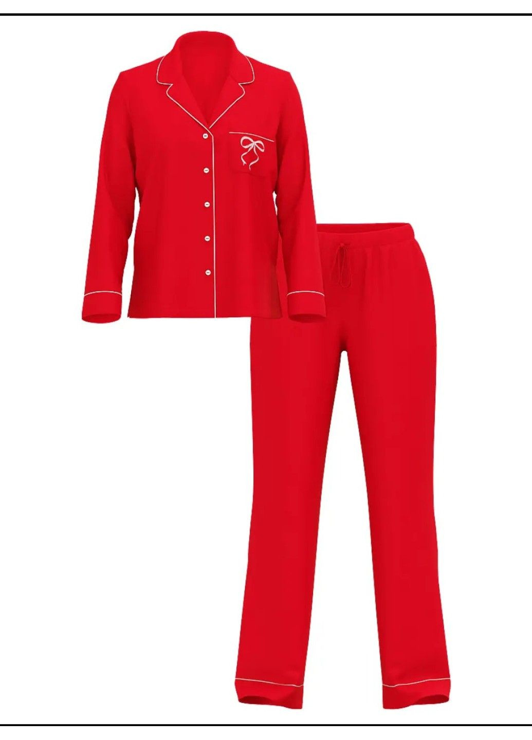 Красная всесезон пижама modal long pajama set lipstick bows Victoria's Secret