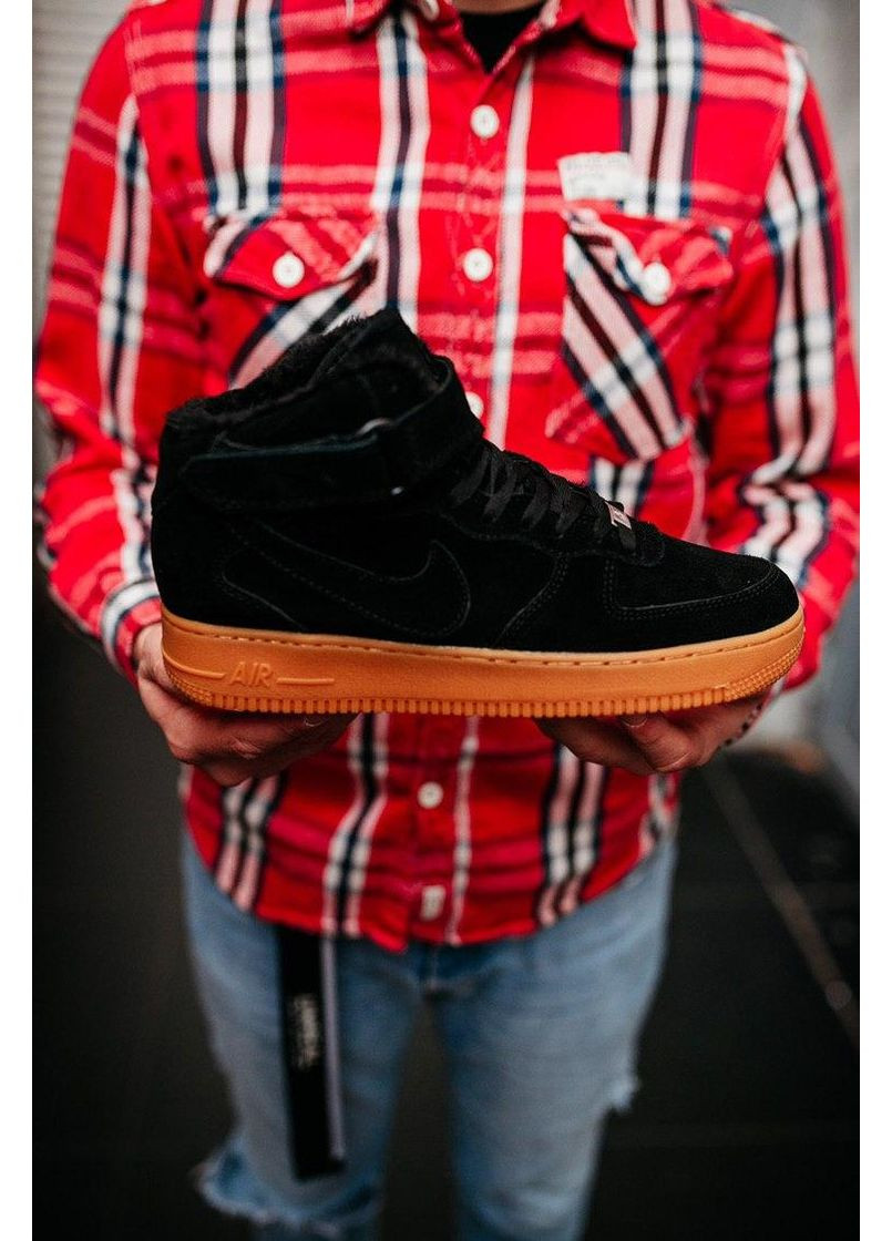 КРОССОВКИ ЖЕНСКИЕ NIKE AIR FORCE 1 HIGH BLACK GUM НАЙК АИР ФОРС 1 ПРЕМИУМ No Brand чёрные зима (367170443)