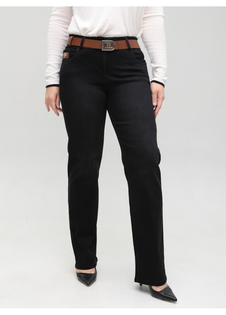 Джинси жіночі прямі чорні із стрейчем великий розмір Пряма Adorati - (358501742)