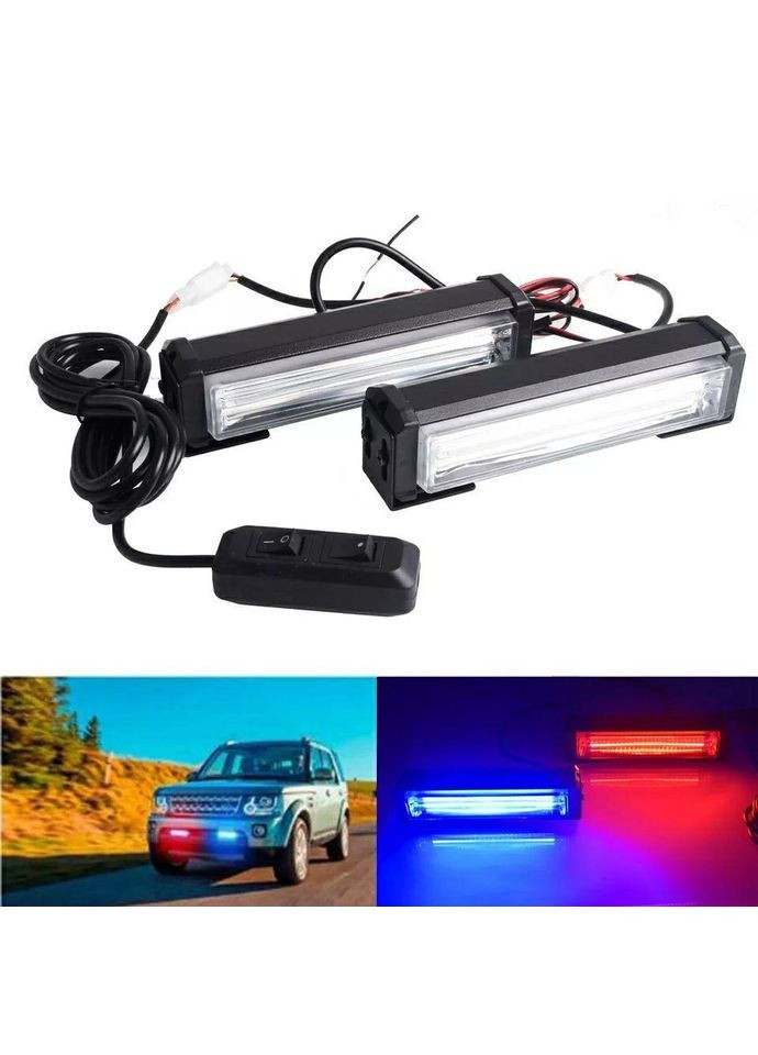 Стробоскопы КРАСНО-СИНИ, LED проблесковые маячки, полицейские мигалки (2 COB LED фонаря 30 Вт 9 ABS (369165397)