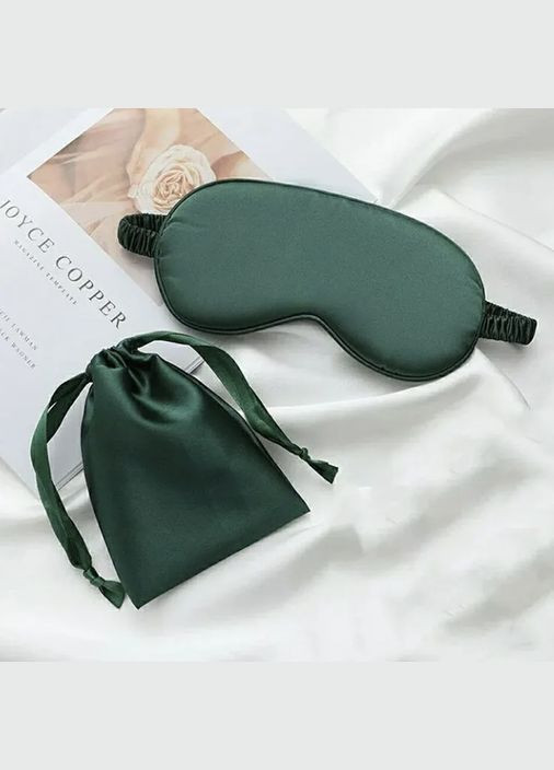 Маска для сна шелковая зеленая с сумкой для хранения и резинкой для волос комплект No Brand (328262714)