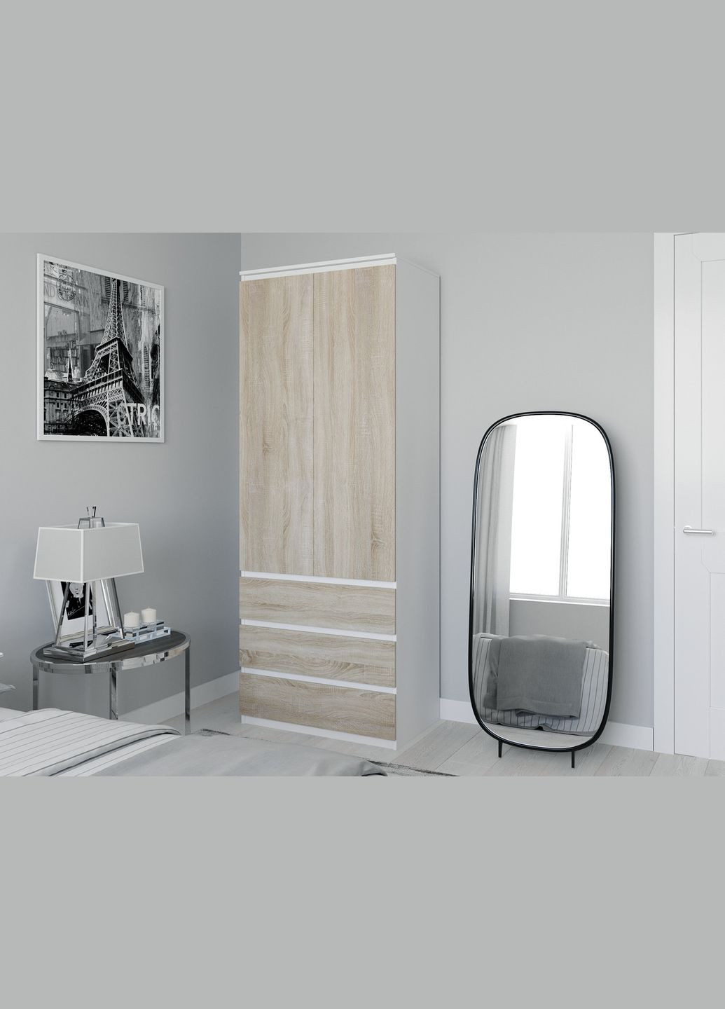 Шафа з полицями для одягу Moreli T-210 2117x800x500 Білий-Дуб сонома Forte (312232219)