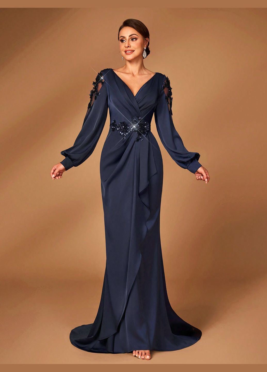 Темно-синее вечернее платье SHEIN однотонное