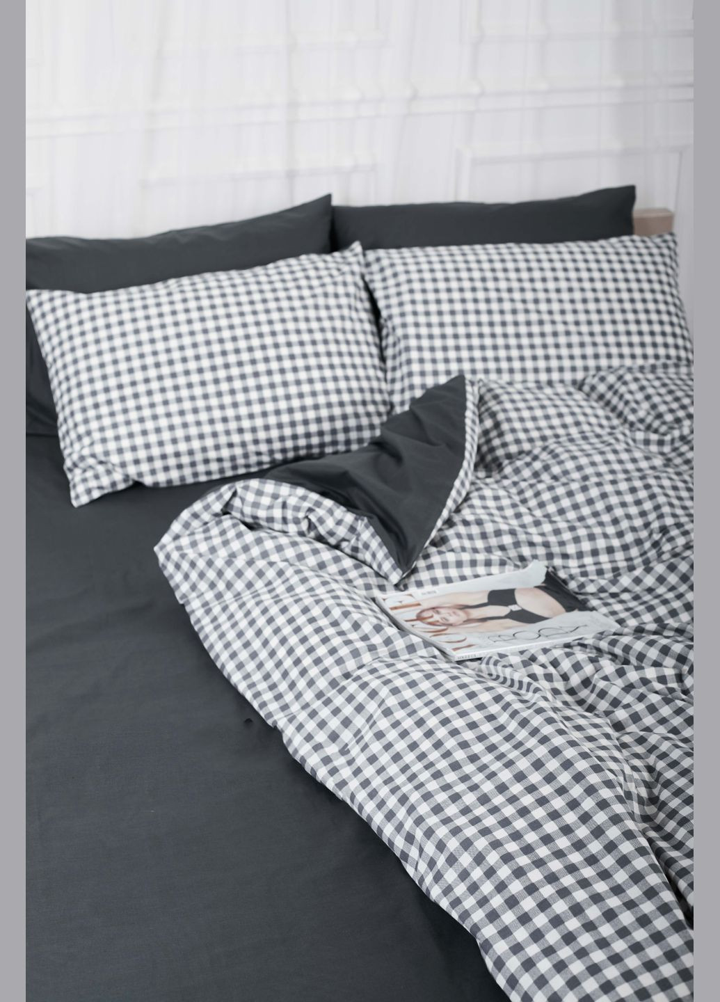 Комплект постельного белья полуторный евро 160х220 наволочки 4х50х70 Ranforce Elite (MS-820000023) Moon&Star Gray Square (284416137)