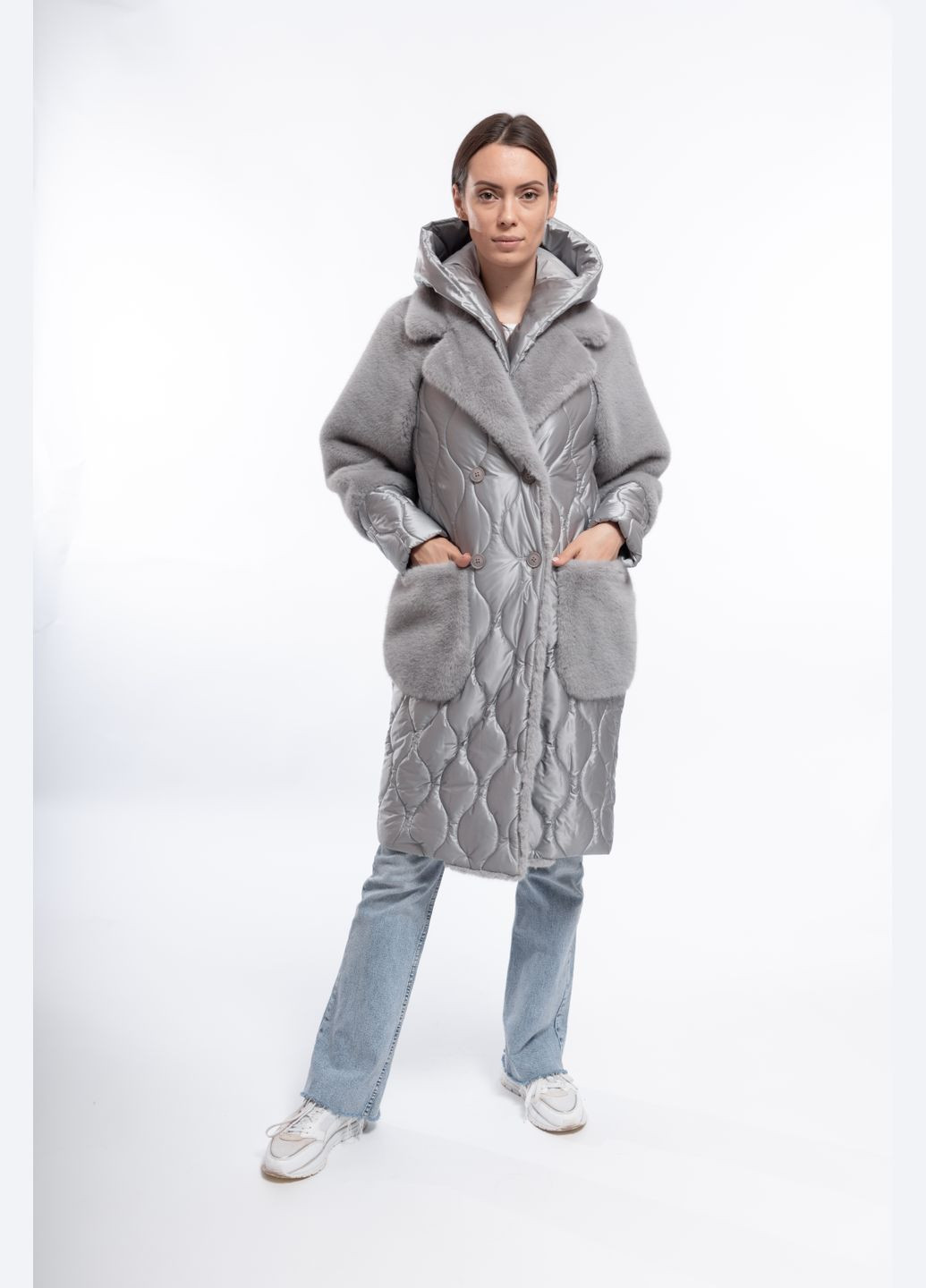 Светло-серое зимнее Пальто Светло-серый Зима Повседневный Alberto Bini