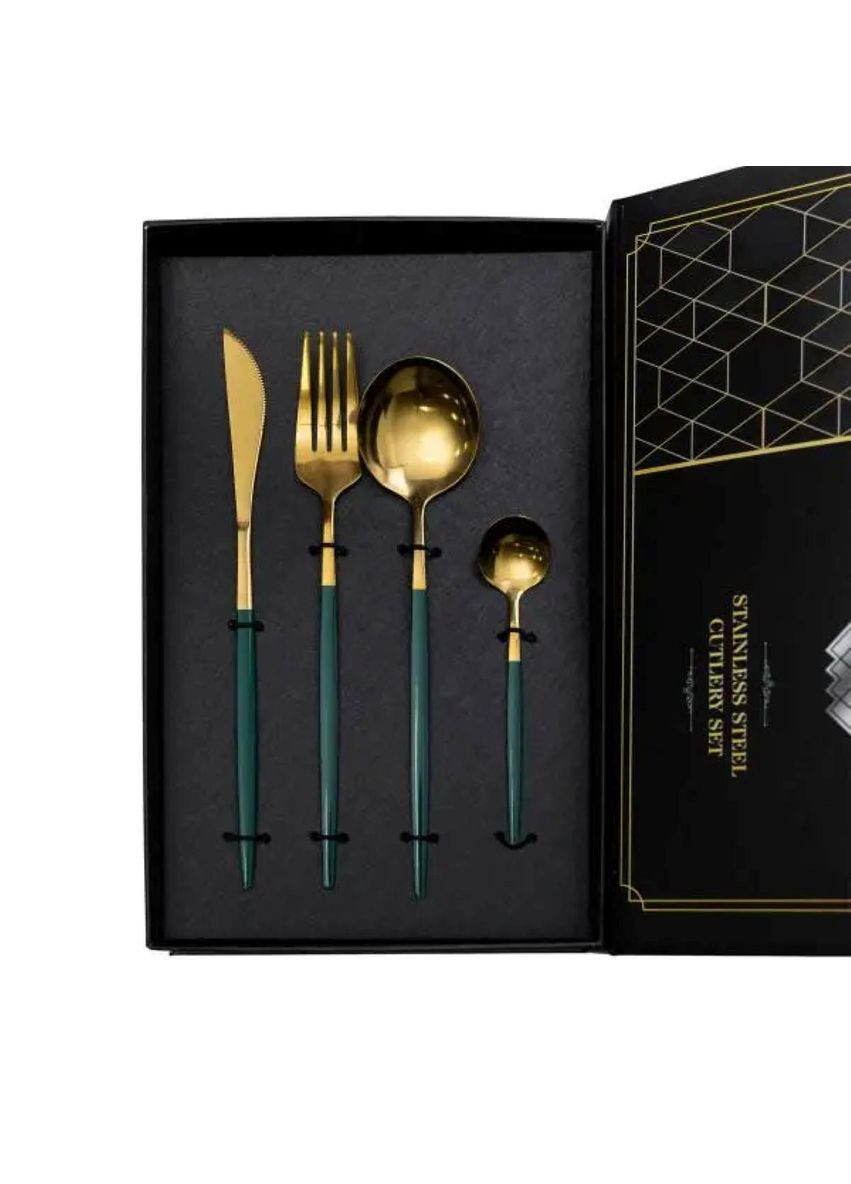 Набір столових приборів 24 предмети столовий набір на 6 персон Золотистий з зеленим HP-20-48 Yiwu (370969171)