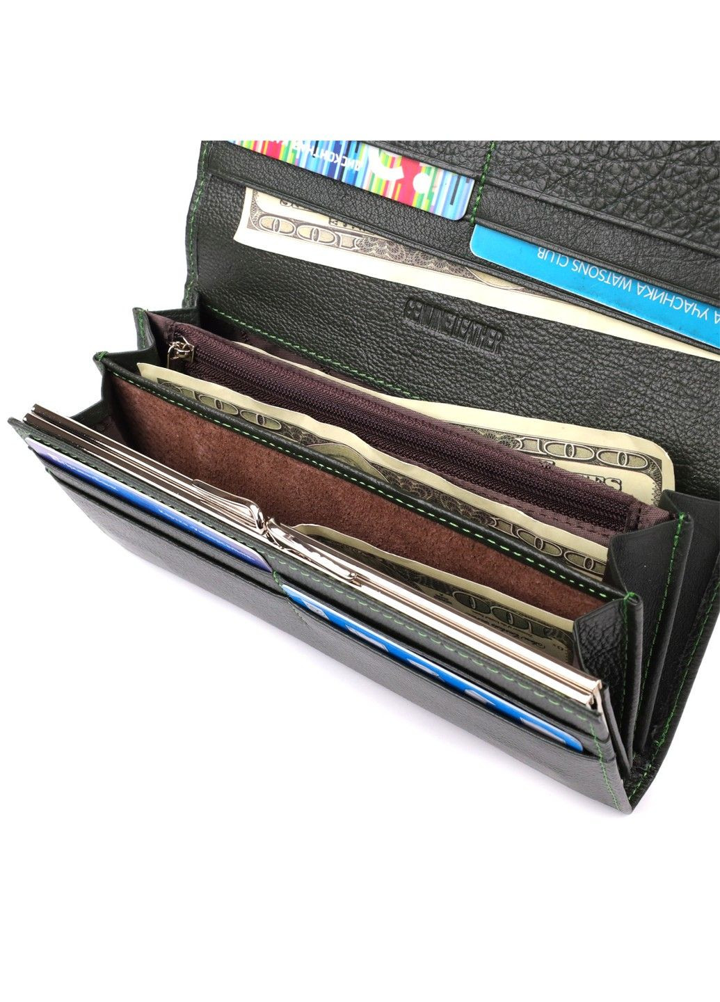 Стильный кошелек у два сложения из натуральной кожи 23066 Зеленый st leather (330359575)