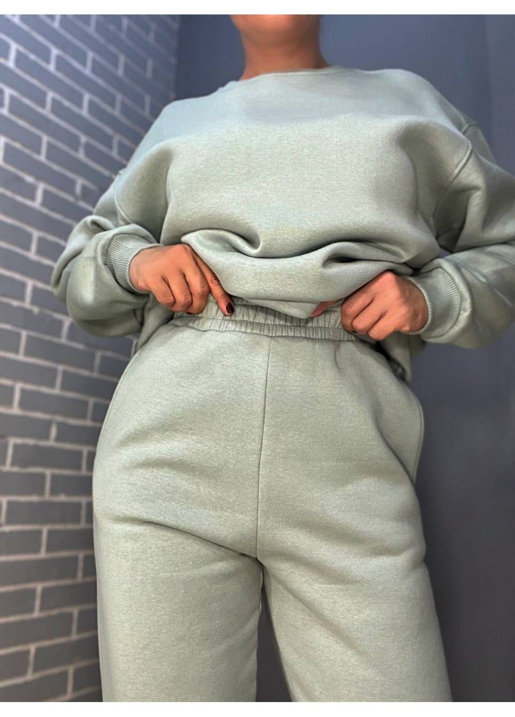Костюм женский 24-13-14 простой брюки джогеры на резинке и свитшот оверсайз утепленный флис PEPPER MINT (304062650)