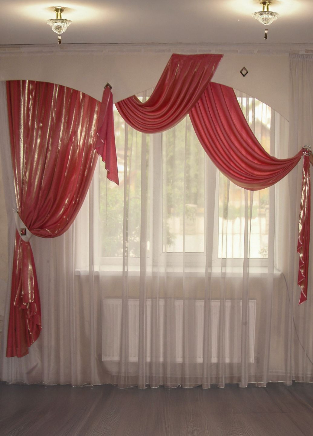 Жорсткий ламбрекен зі шторою Ексклюзив 2м35см молочний з рожевим (16_3ж) Firanka Simple (336386434)