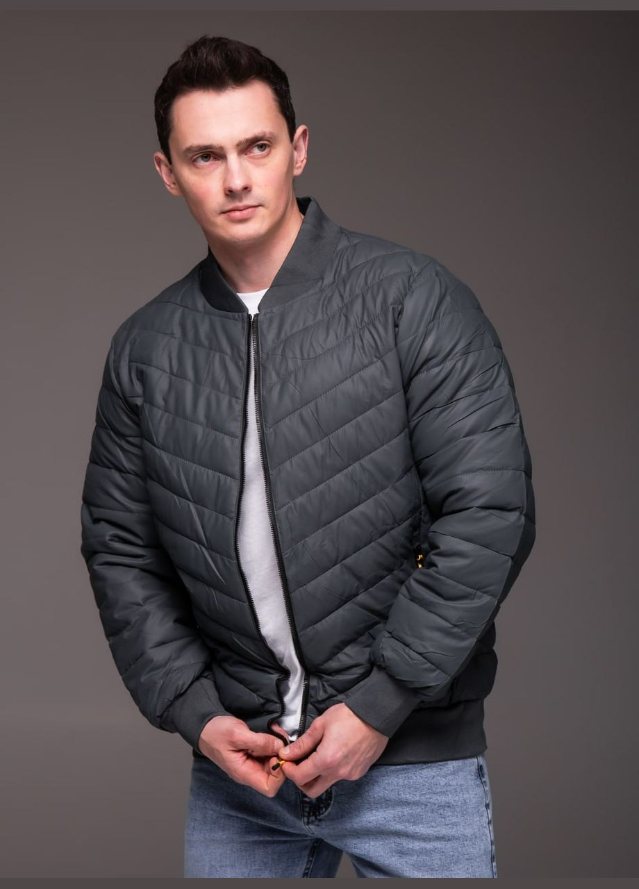 Серая демисезонная весенняя куртка-бомбер с утеплением Vakko