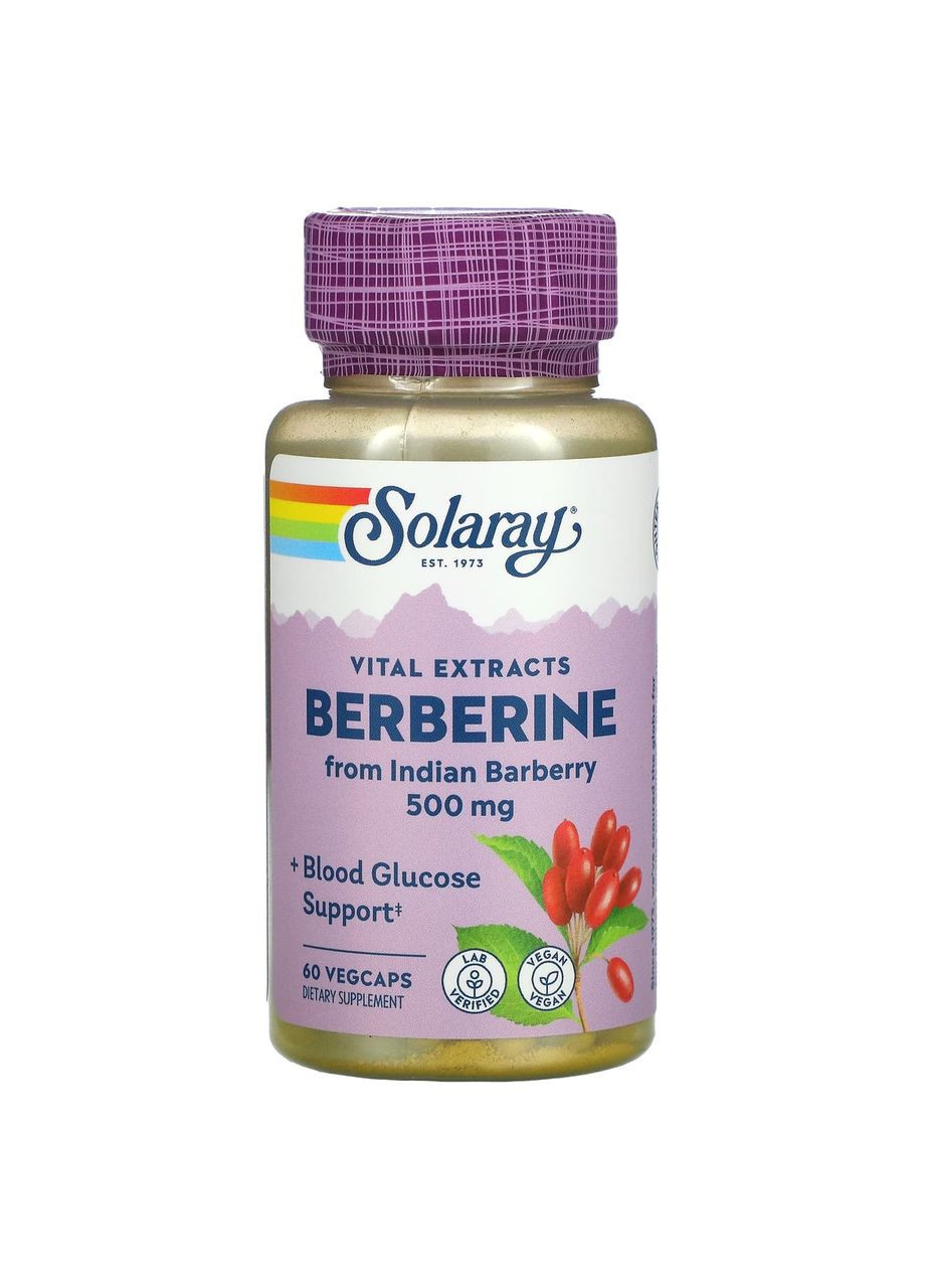 Берберин 500 мг Berberine для поддержания уровня глюкозы в крови 60 растительных капсул Solaray (270097106)