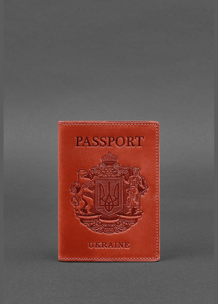 Кожаный переплет для паспорта коралловая с украинским гербом (A-026778) BlankNote (329186864)
