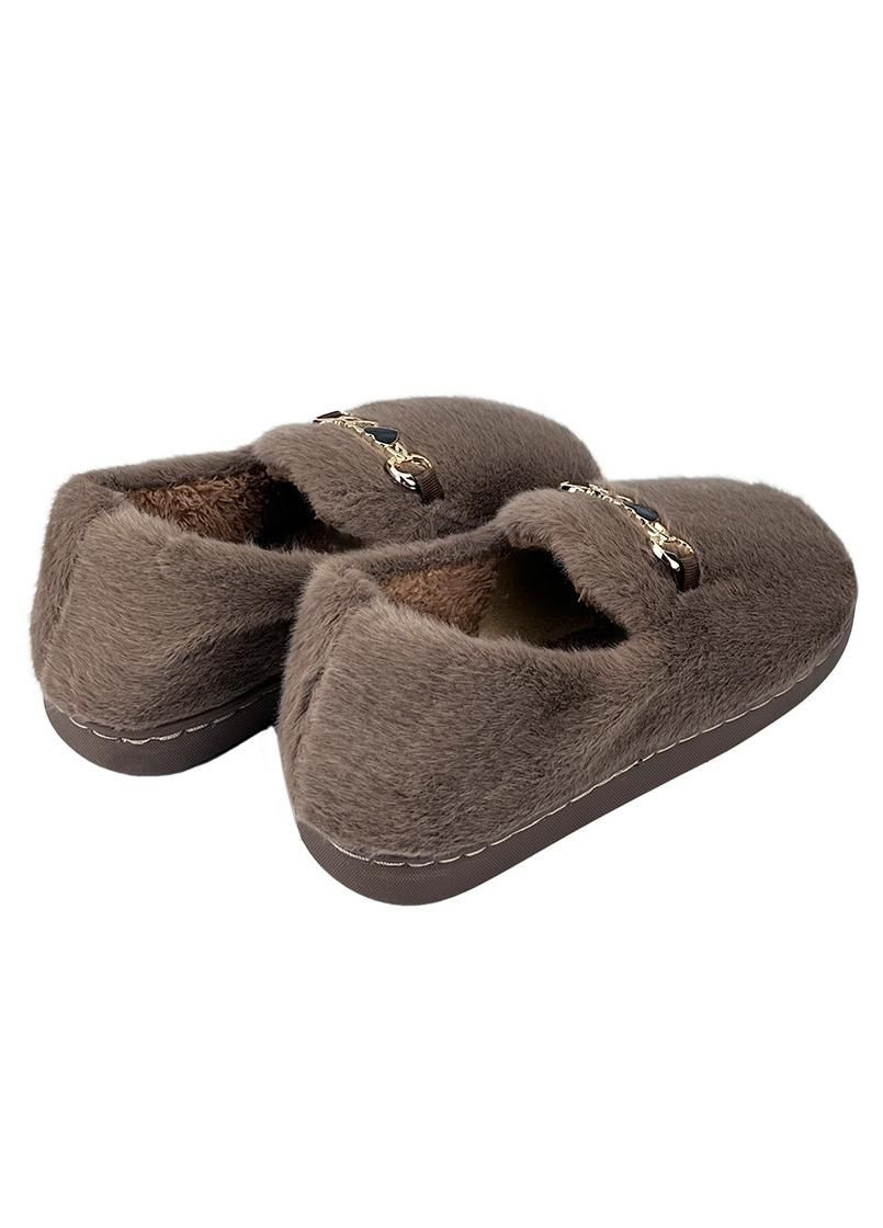Коричневые женские домашние тапочки меховые с задником коричневые 90692-3 Jomix