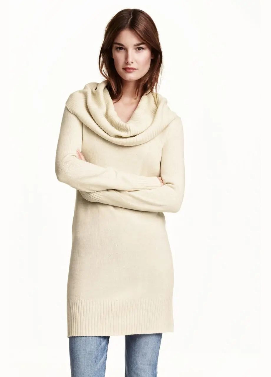 Бежевое теплое акриловое платье H&M