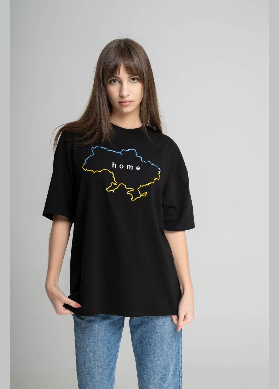 Чорна жіноча футболка з вишивкою "Мій дім" L-XL Melanika g-97 (285763836)