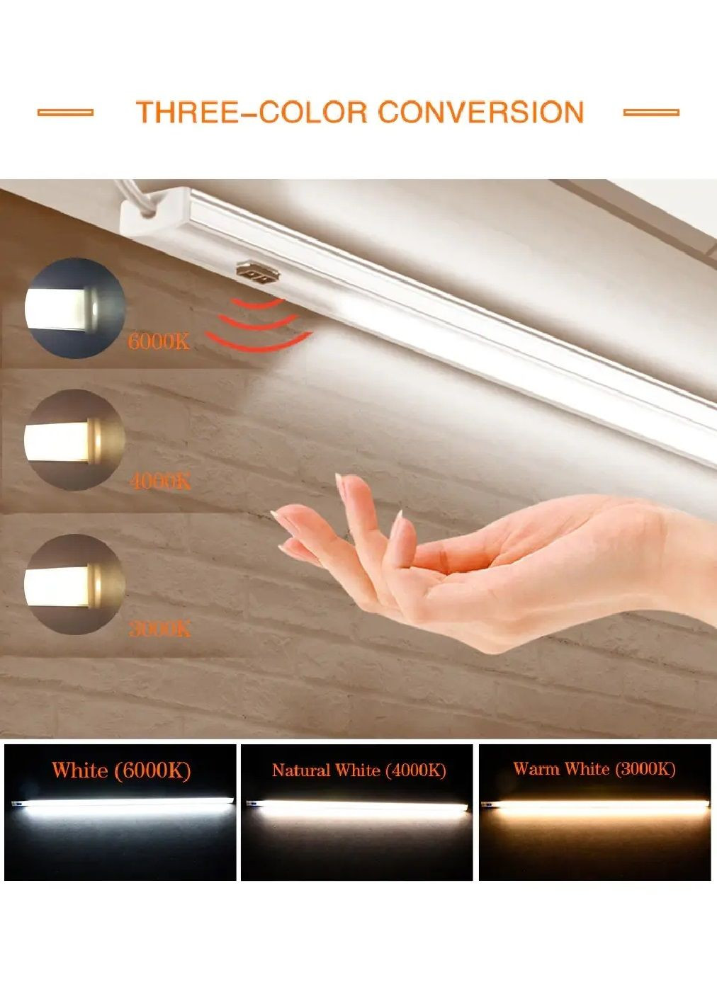 Светильник лампа ночник с датчиком движения на взмах руки для подсветки кухни шкафов полок 50х1.8х0.8 см (477664-Prob) Unbranded (298890433)